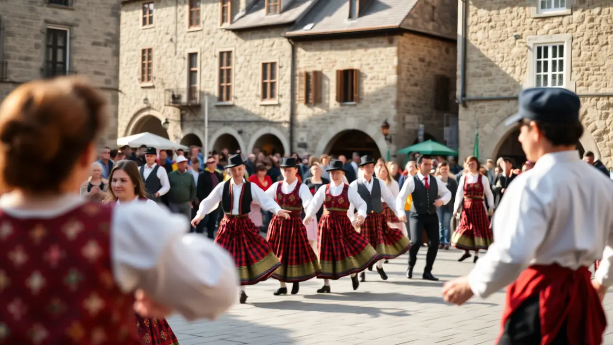 Durangaldeko Ezpatadantzari Eguneko irudi generikoa, dantzariak plazan.