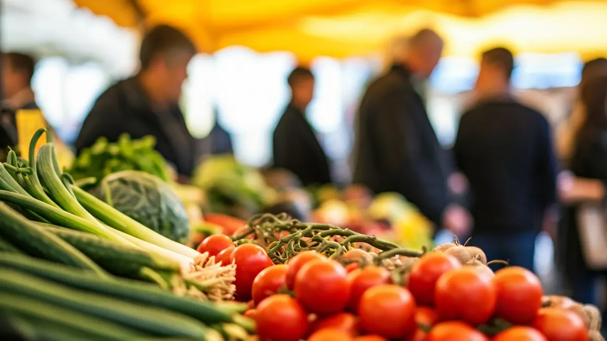 Irudi generikoa tokiko produktuen merkatu batekoa, kolore biziekin.