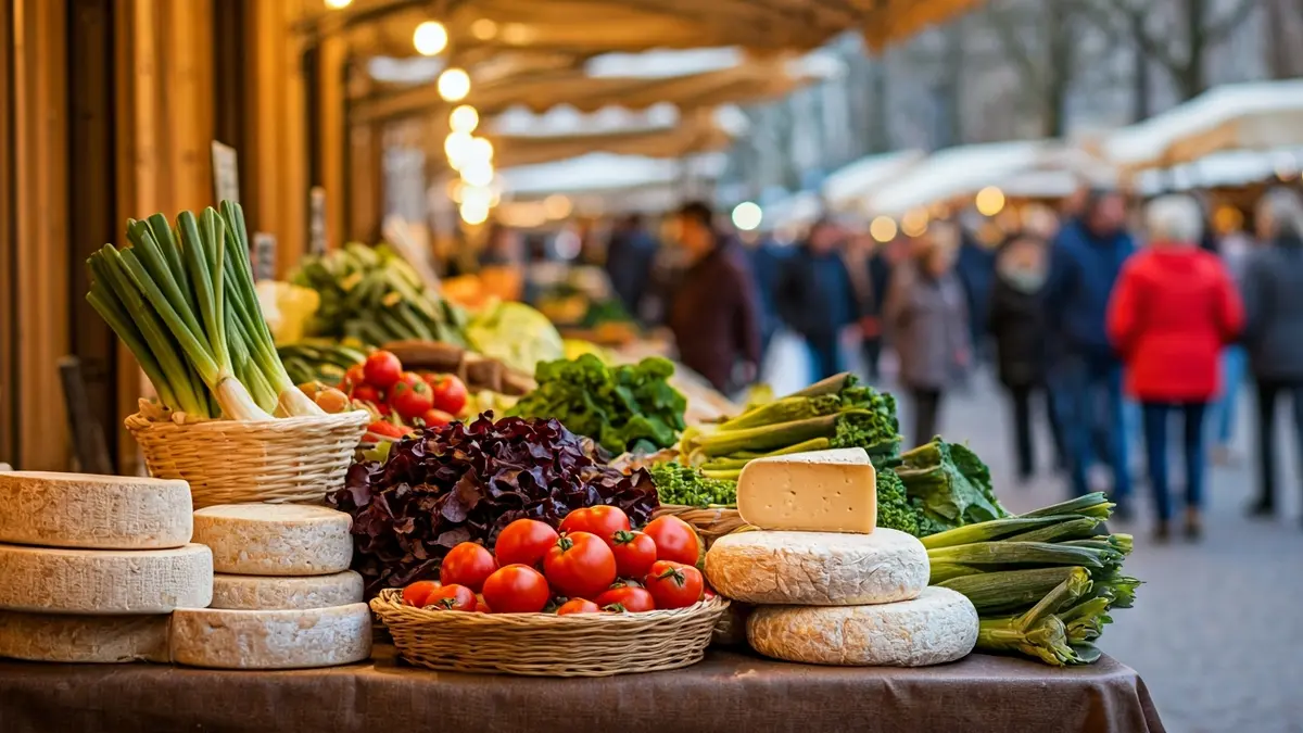 Imagen genérica de un mercado con productos locales y gente.