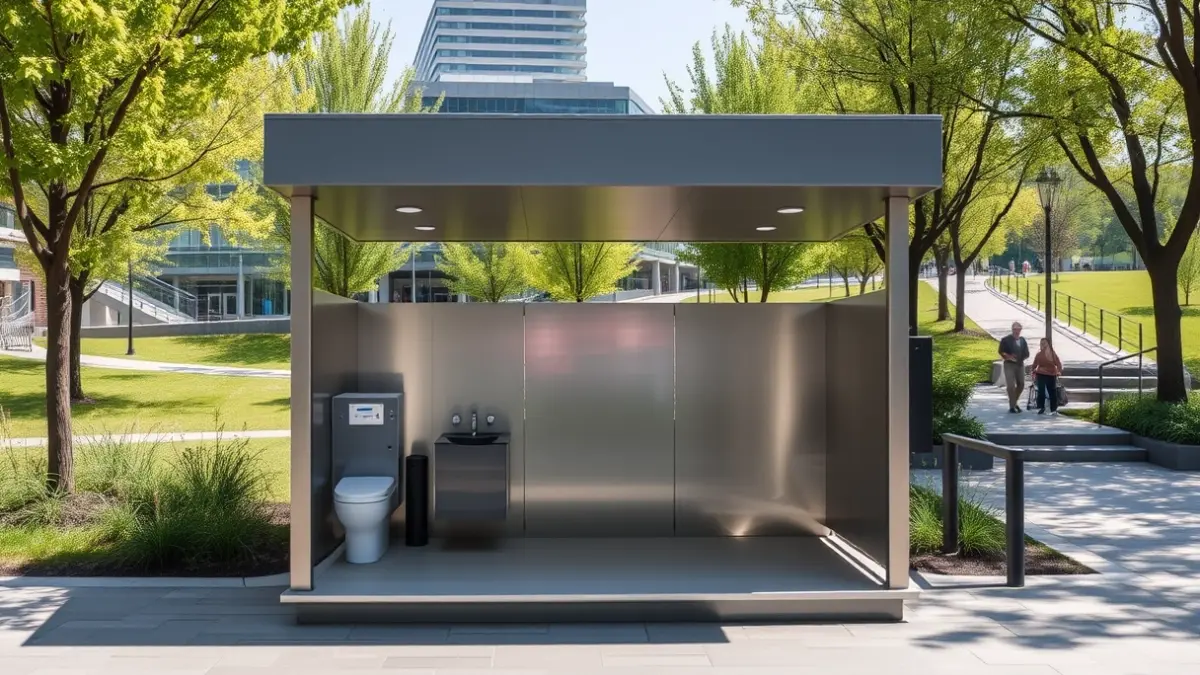 Generic image: a modern public restroom in an urban park.