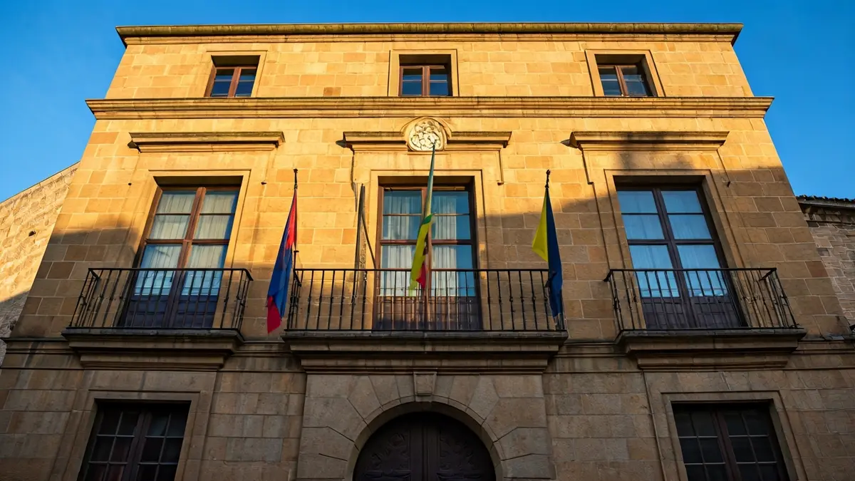 Facade of Hondarribia's town hall, under sunlight.