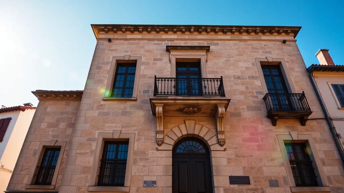 Generic image of a Basque town hall facade, under sunlight.
