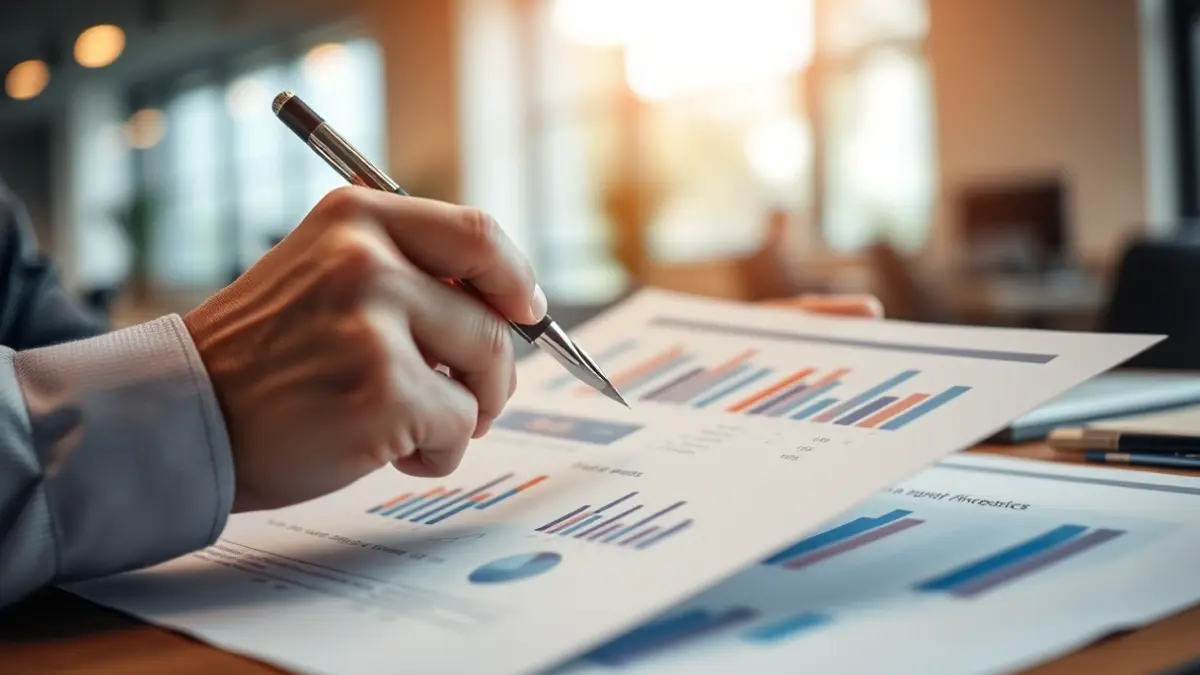 Imagen genérica de una mano señalando un documento con propuestas de proyectos y discusiones financieras.
