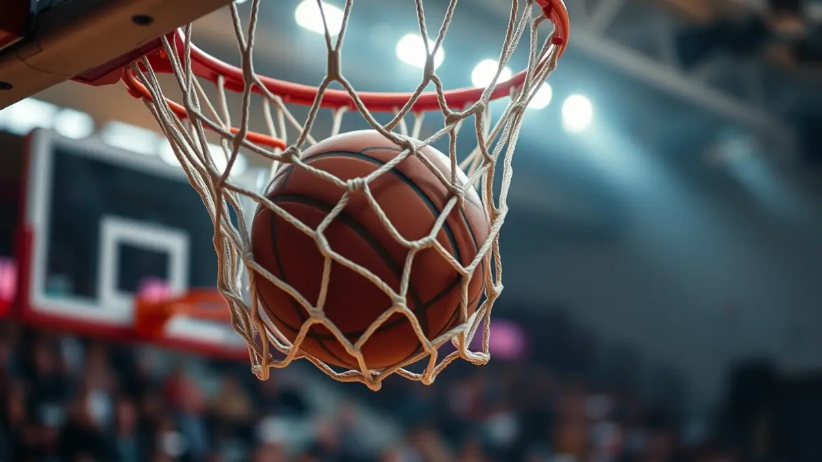 Saskibaloi sare baten irudi generikoa, baloia pasatzen.