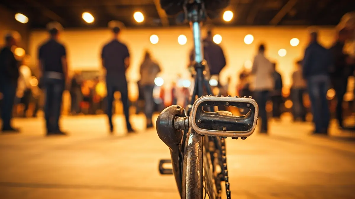 Irudi generikoa bizikleta estatiko baten pedal eta katearena, atzealde lauso batekin.