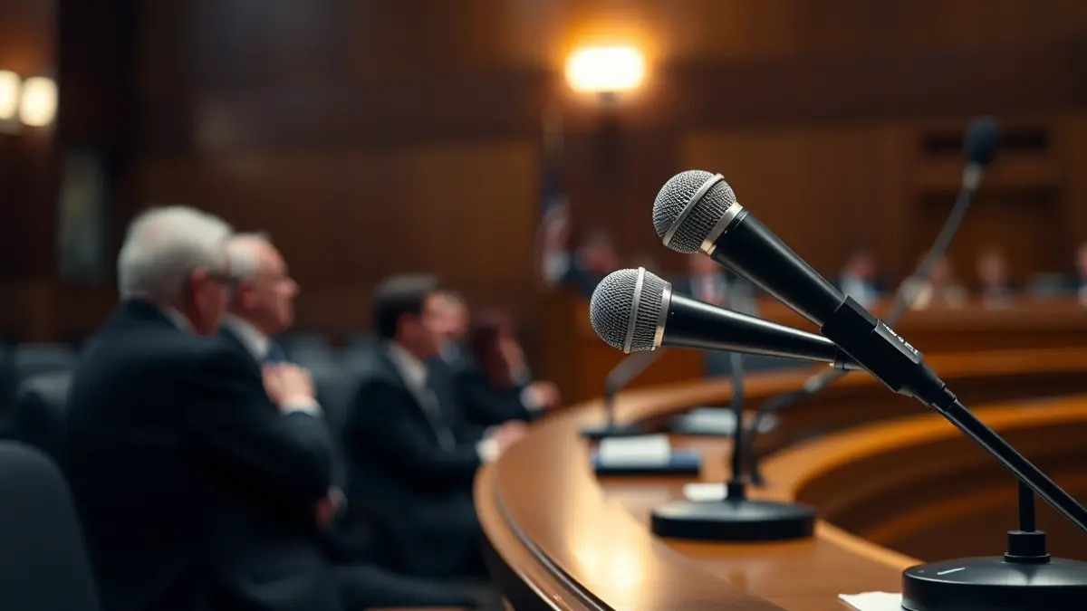 Generic image of a microphone in a council chamber, representing political debate.