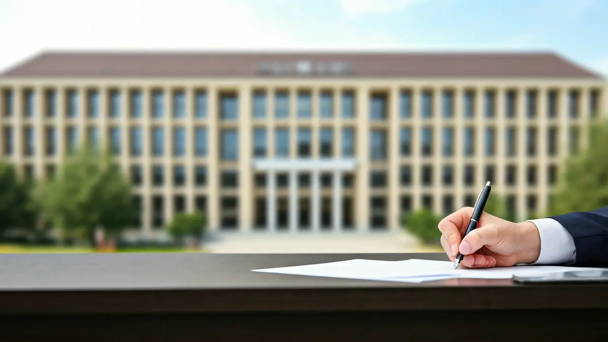 Generic image of a document being signed in a university office, symbolizing appointments.