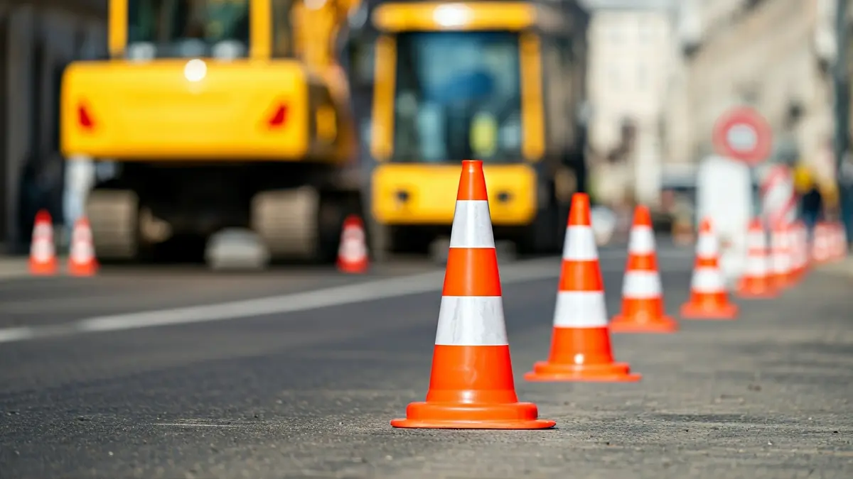 Imagen genérica de señales de obra y conos en una calle de Eibar.