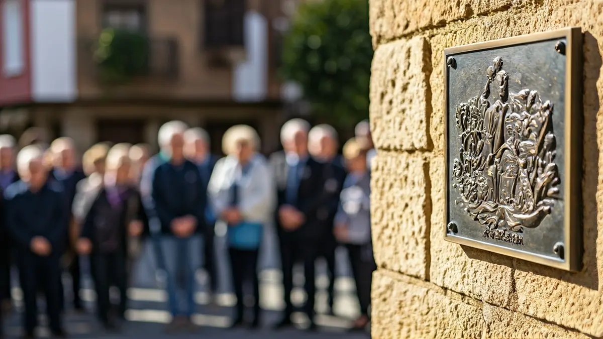 Fachada del Ayuntamiento de Eibar con balcón ornamentado, bajo la luz del sol de la tarde.