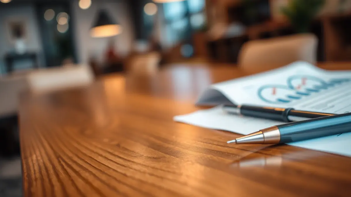 Mahai baten irudi generikoa, dokumentu lausoekin eta boligrafo batekin, komunitate-lana eta plangintza estrategikoa irudikatuz.
