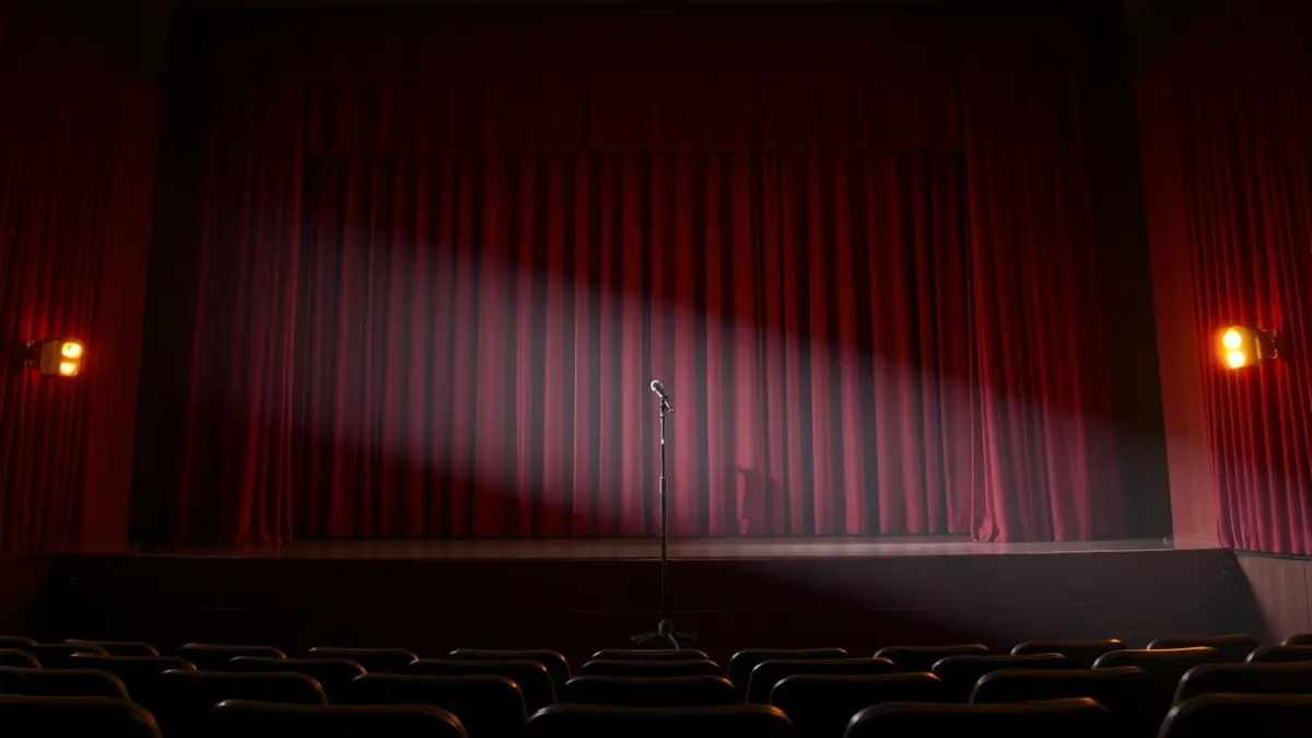 Irudi generikoa mikrofono bat agertokian, kontzertu baten aurretik