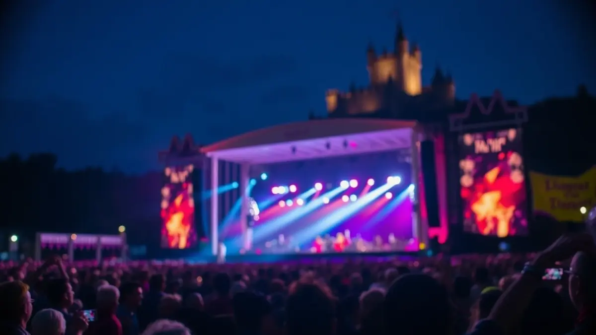 Generic image of a concert with blurred lights and a crowd.