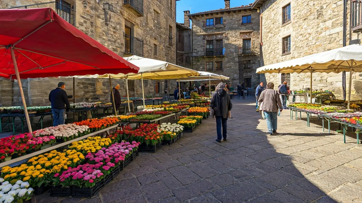 Elciegoko lore eta barazki merkatuaren irudi generikoa, udaberriko giroan.