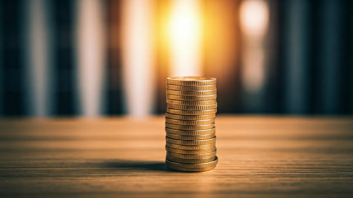 Irudi generikoa euro txanpon pilaren batena, finantza-diagramak atzealdean lausotuta.