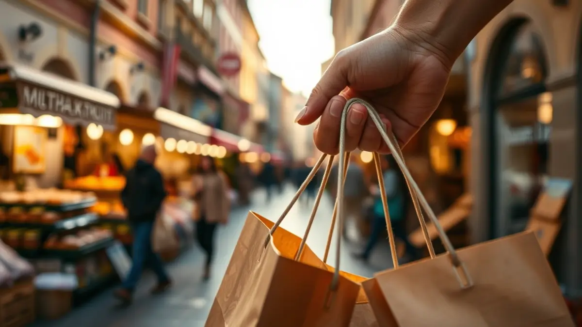 Generic image of trade vouchers in Erandio, with a shopping bag in a hand.