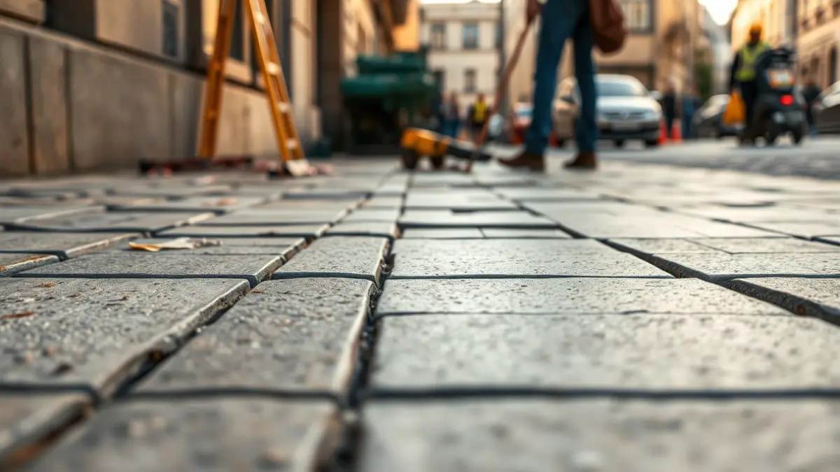 Zoladura zaharrak berriekin ordezkatzen ari diren irudia, eraikuntza lanak atzealdean.