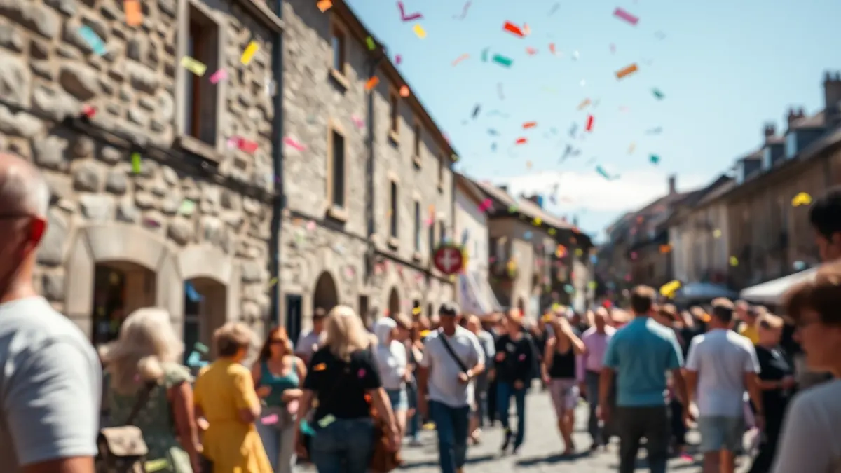 Irudi generikoa, jai giroa Lazkaoko kaleetan, erraldoi eta buruhandien topaketa ospatzen.