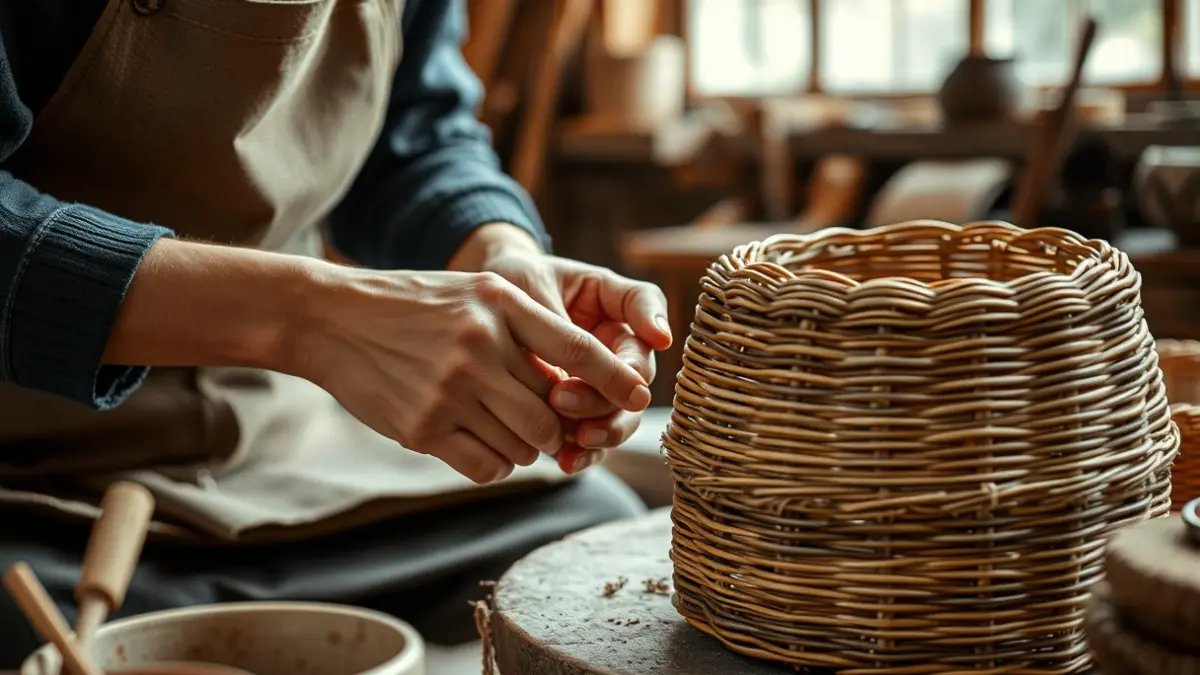 Irudi generikoa artisau-lanak egiten dituzten eskuena, material naturalekin.