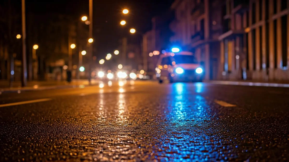 Irudi generikoa: Larrialdi-argiak asfalto hezean islatzen dira gauez.
