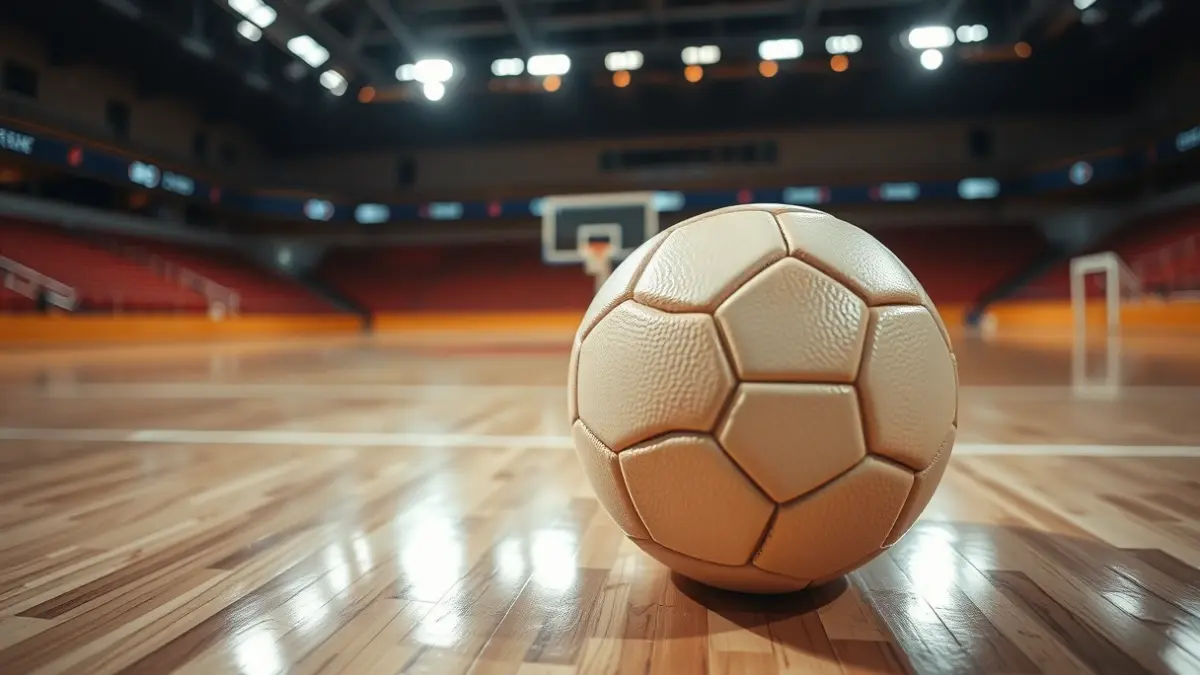 Imagen genérica de un balón de balonmano en una cancha