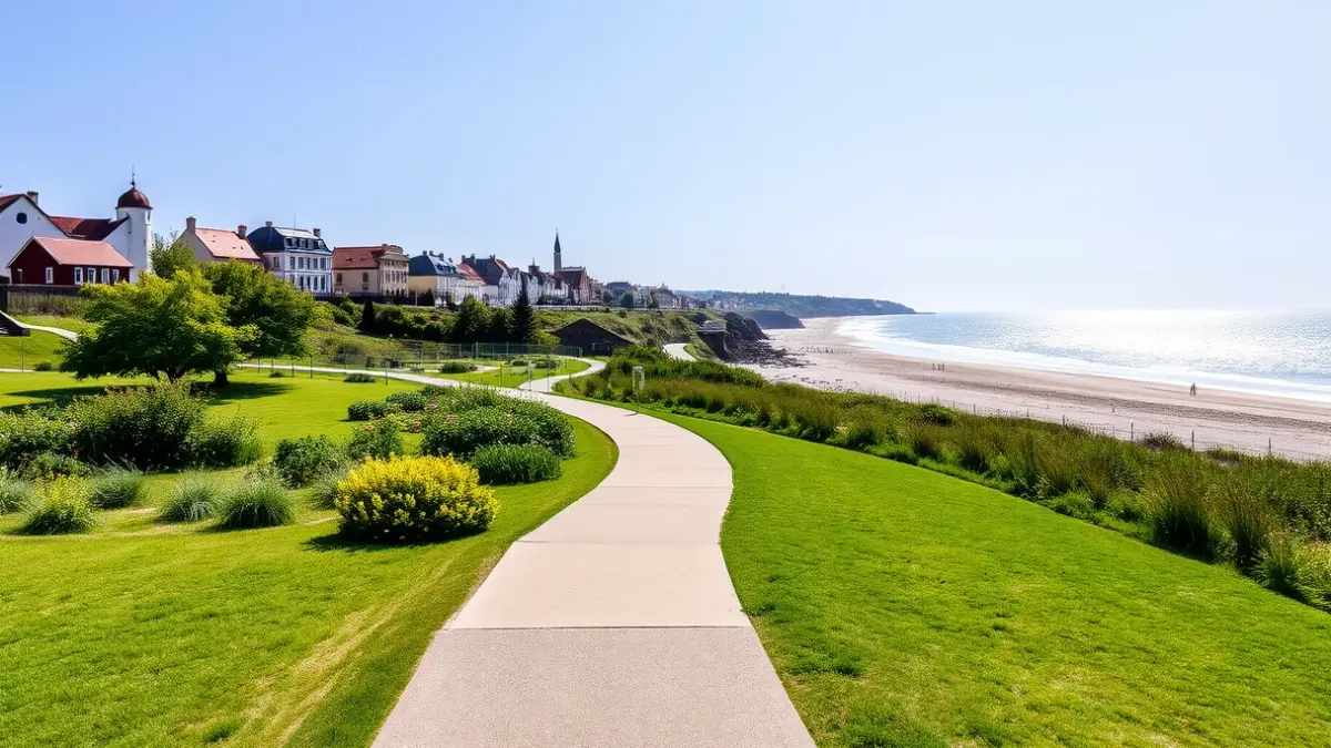 Generic image of the restored green area in Tonpoi, Bermeo, showing the coastline and a pedestrian path.