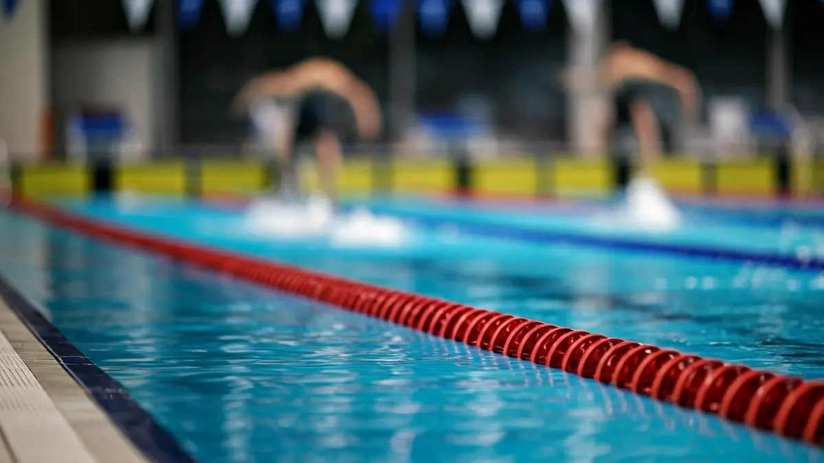 Igerileku baten irudi generikoa, ur urdin gardenarekin eta igerilari lausoekin.