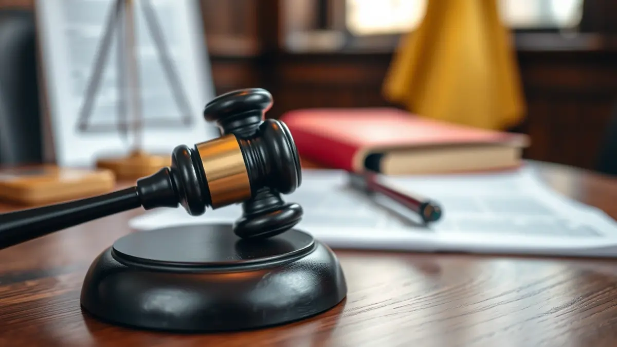 Generic image of a judge's gavel resting on a wooden desk with blurred legal documents in the background.
