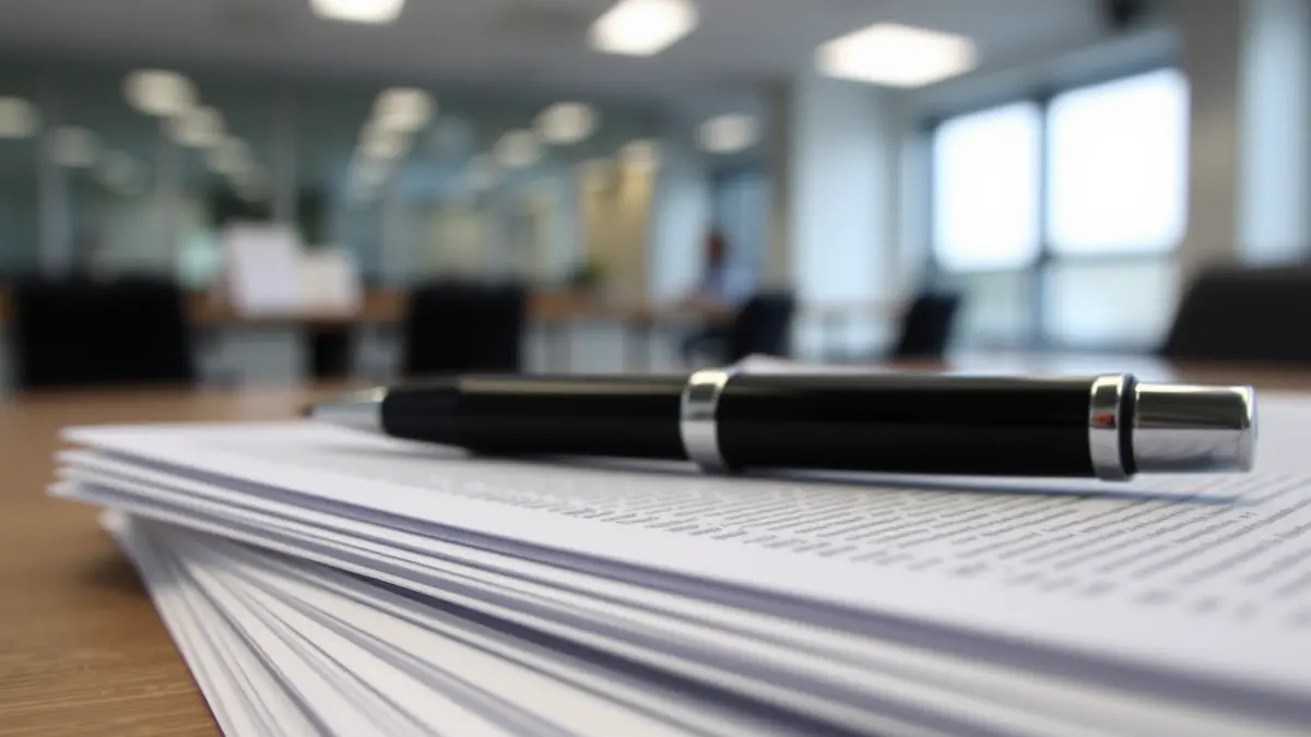 Dokumentu ofizialen pila baten irudi generikoa, bulego giro batean.