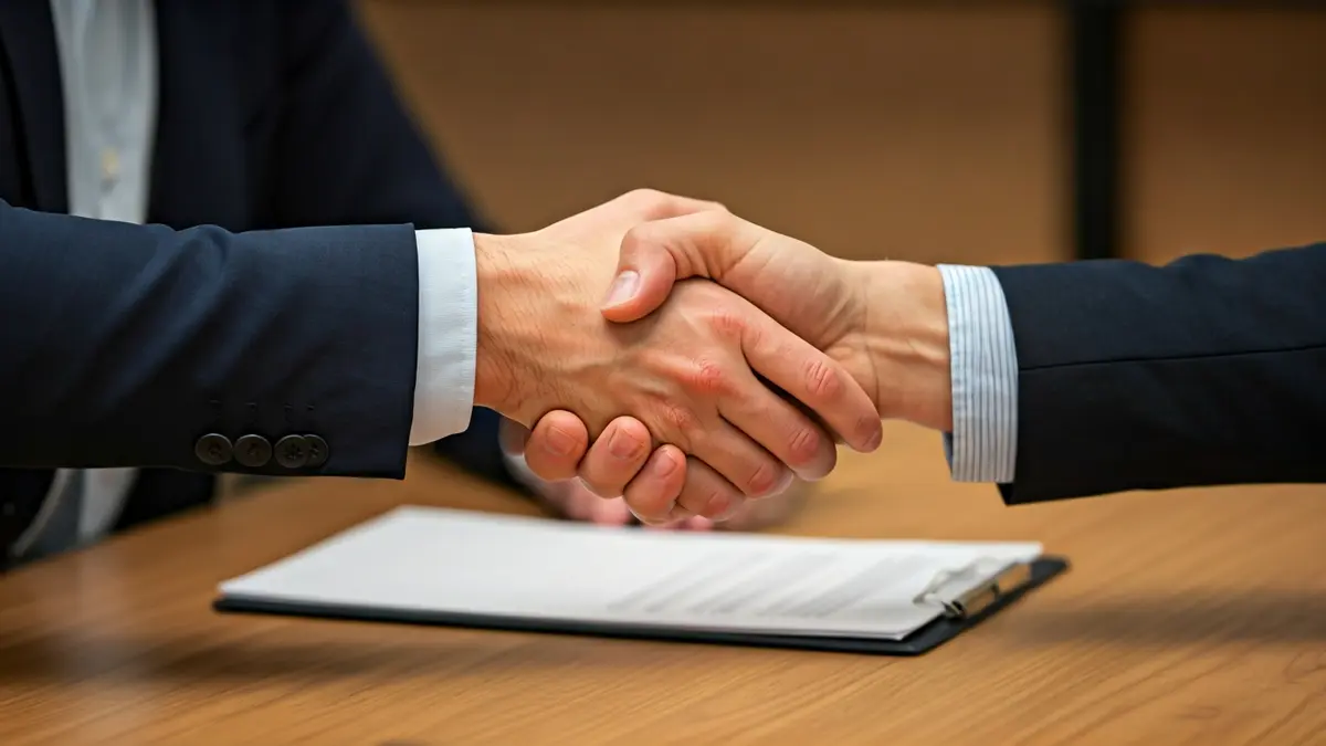 Irudi generikoa, bi esku mahai baten gainean elkarri ematen, negozio-ingurune batean.