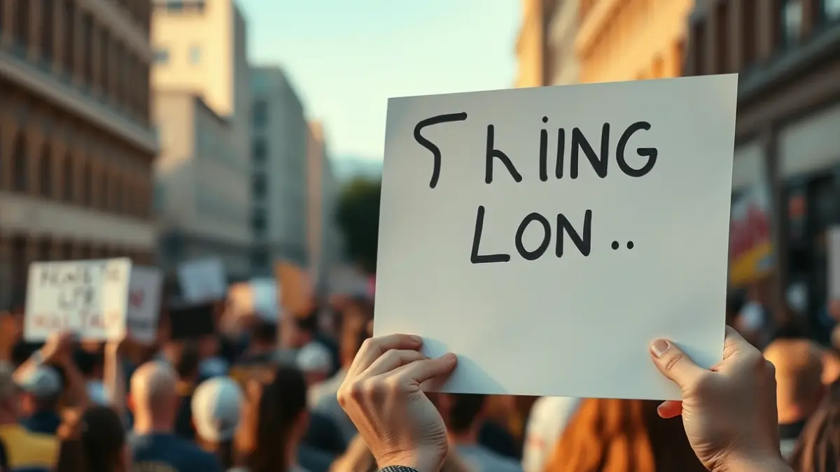 Imagen genérica de una manifestación, con un cartel en las manos y la multitud difuminada al fondo.