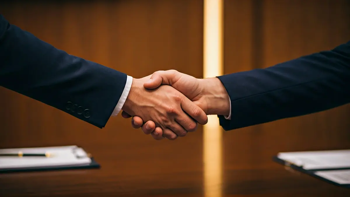 Irudi generikoa eskuak mahai baten gainean estutzen, bulegoko argi epelarekin.