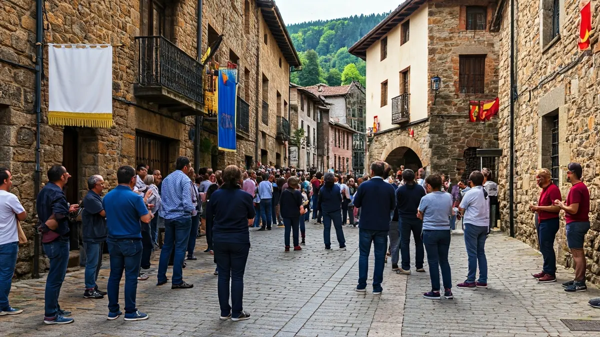 Generic image of a lively street atmosphere in Azpeitia, with people gathering and playing music.