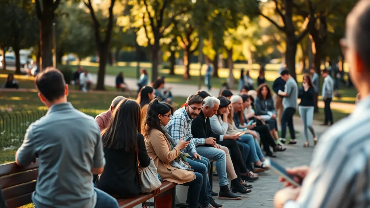 Irudi generikoa parke batean elkartutako pertsona talde batena, mugikorrik gabe.