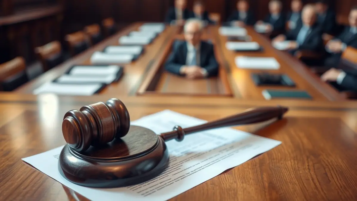 Imagen genérica: Un mazo de madera sobre un documento legislativo en una sala parlamentaria.