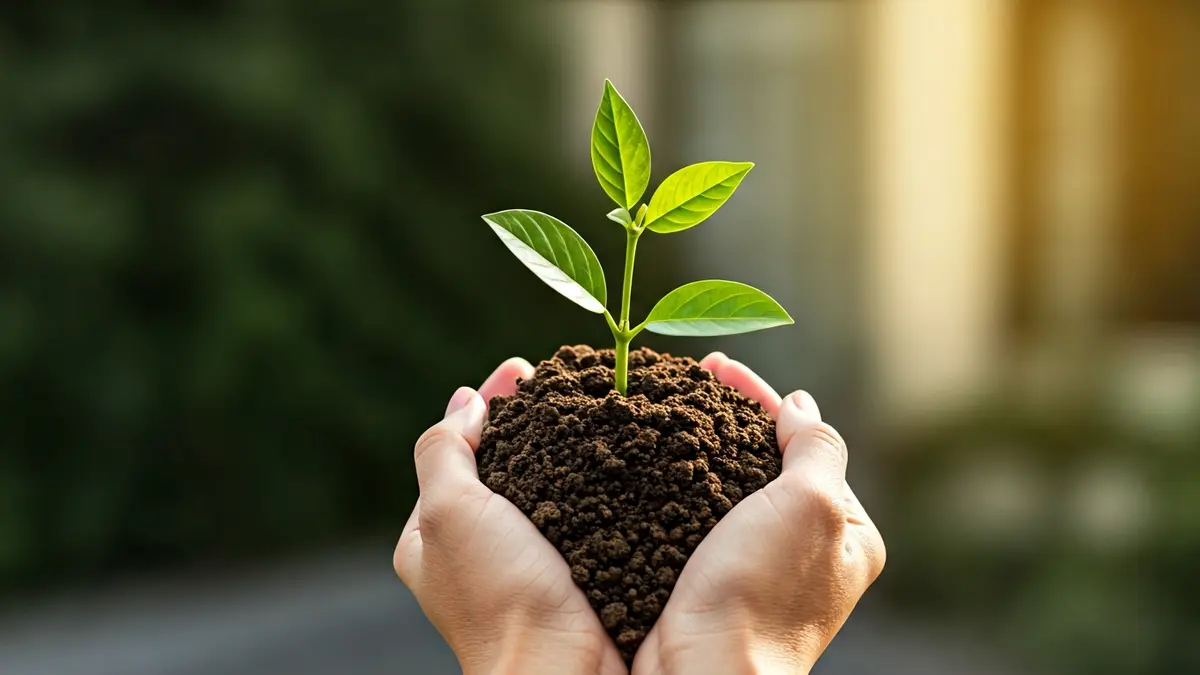 Generic image of hands holding a small plant, symbolizing responsible home consumption.