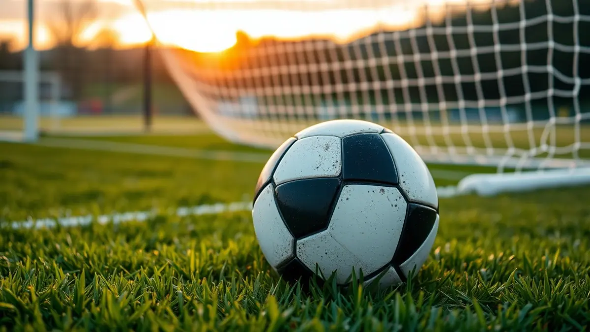 Imagen genérica de un balón de fútbol sobre césped, con la portería difuminada al fondo.