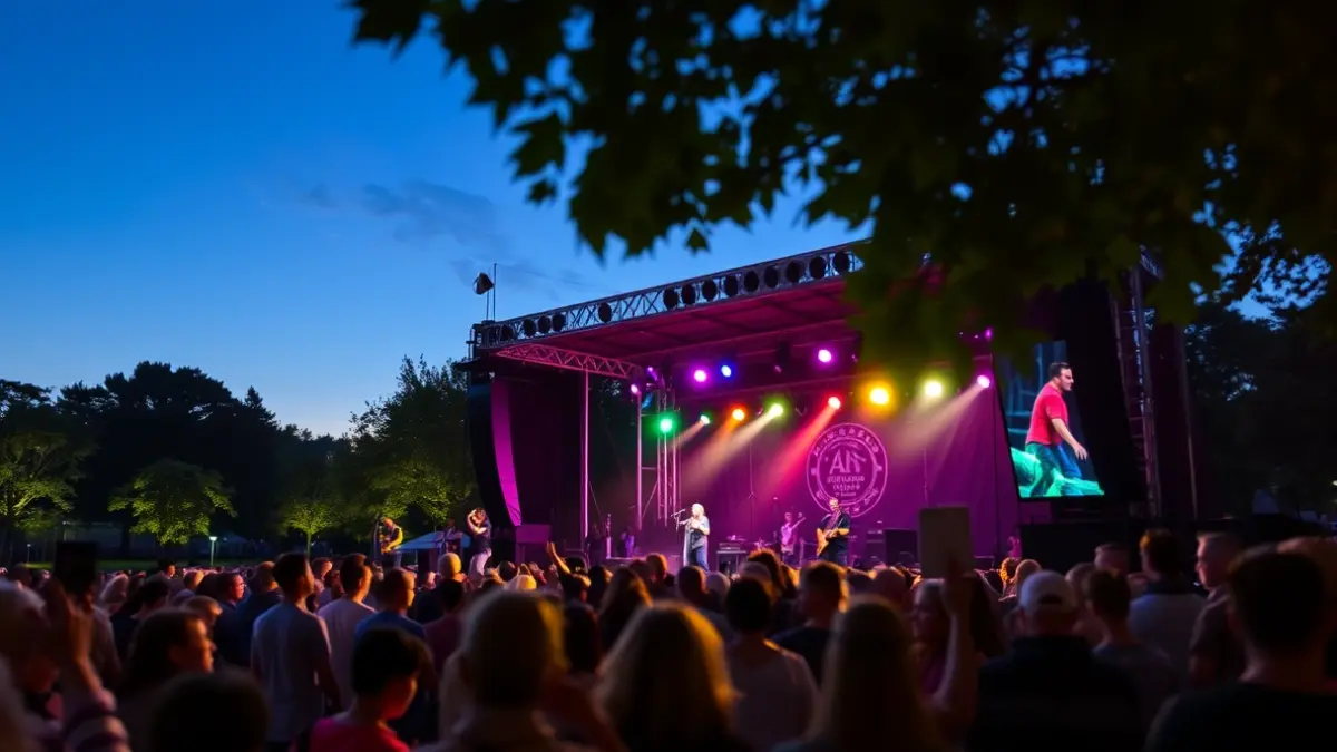 Galdakaoko Santacruces jaietako kontzertu baten irudi generikoa, parke batean ilunabarrean.