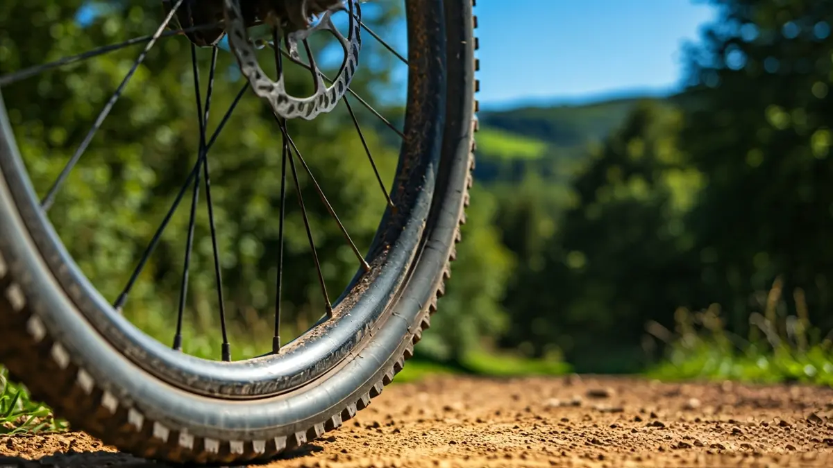 Generic image of a mountain bike tire on a dirt trail.