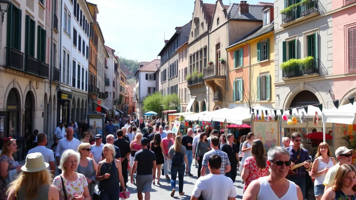 Vibrant street atmosphere in Vitoria-Gasteiz's Old Town, showcasing youth creation and cultural activities.