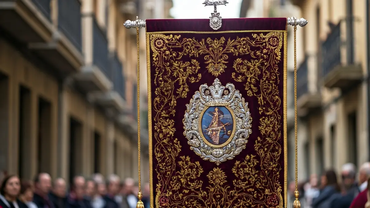 Generic image of a detail of a religious procession banner, with a blurred background.