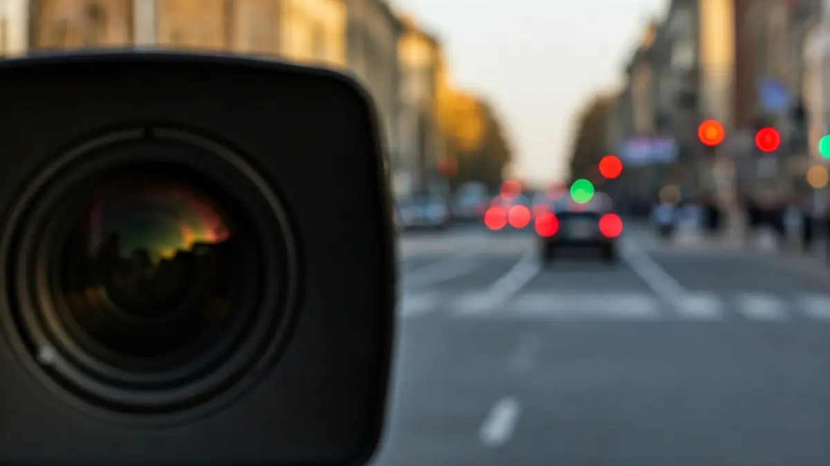 Generic image of a traffic camera lens with a blurred city street in the background.