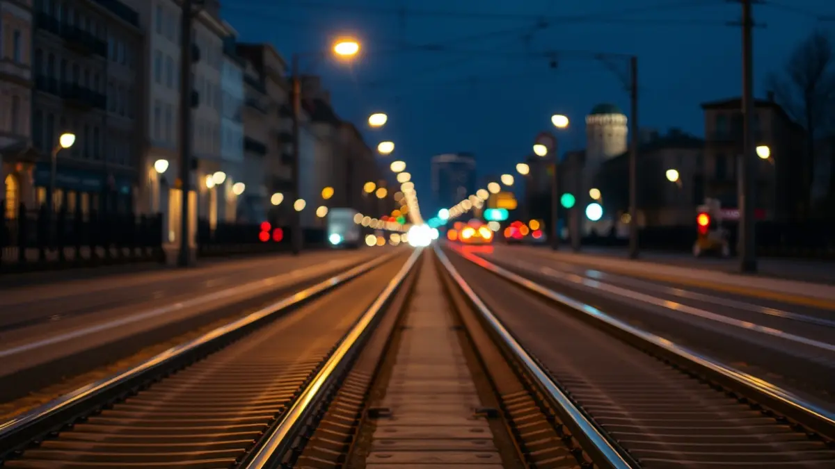 Generic image of a night tram running through illuminated streets.