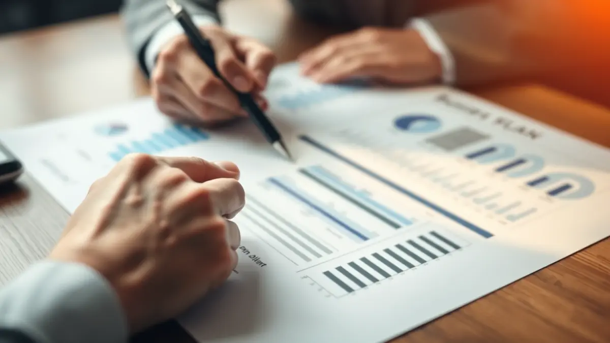 Generic image of a hand analyzing a business plan, representing business continuity.