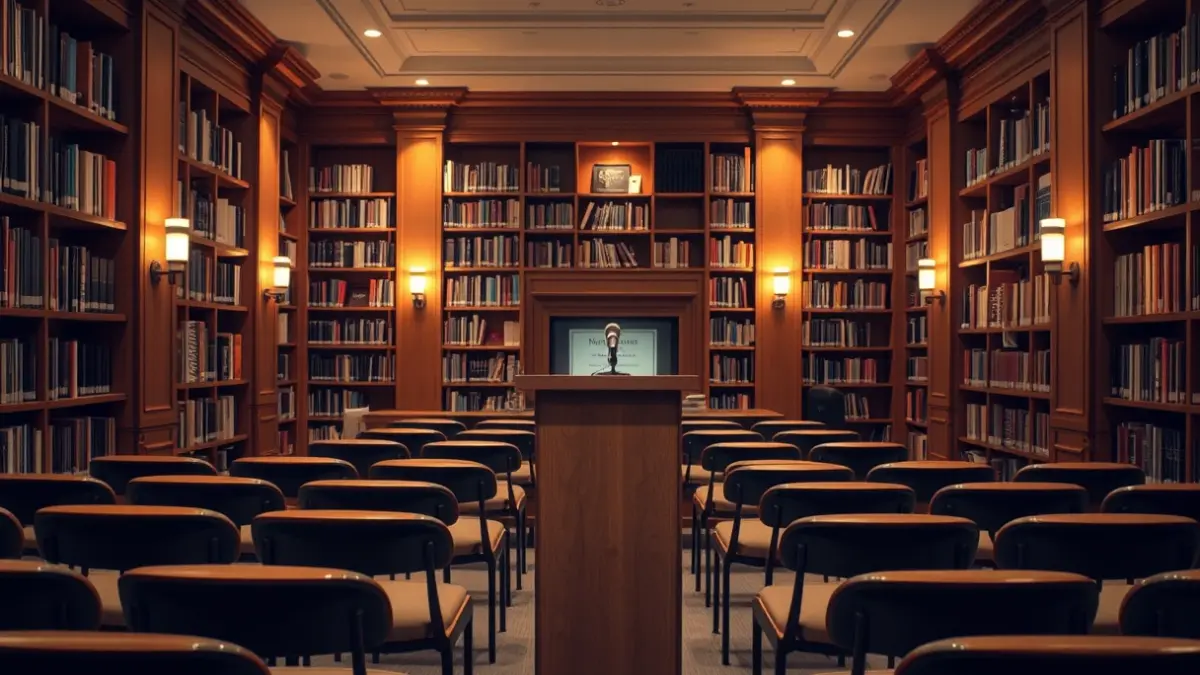 Generic image of a discussion atmosphere in a library.