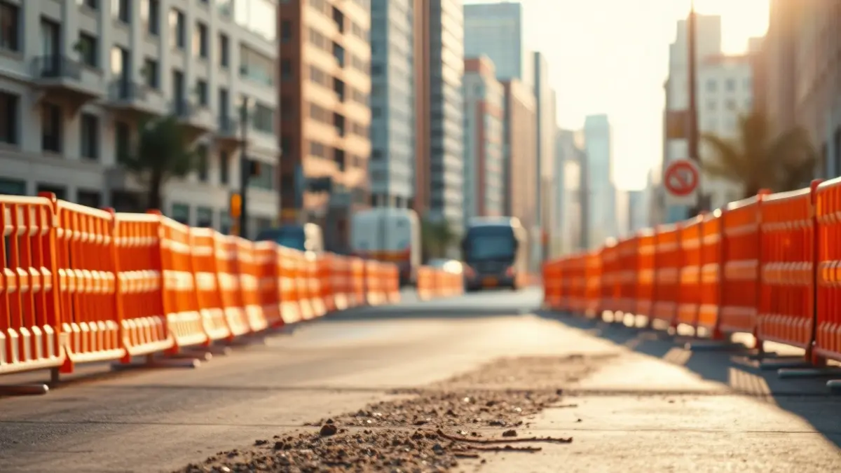 Imagen genérica de obras en una calle de una ciudad, con barreras de seguridad.