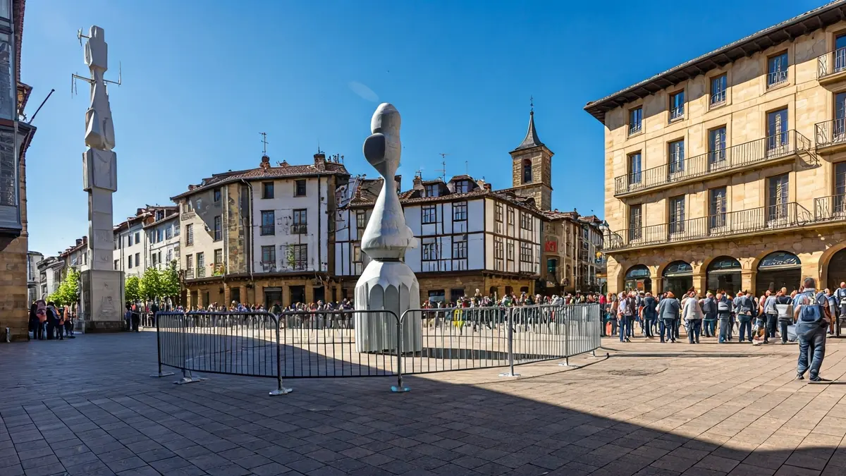 Image of the nuclear disarmament totem installed in Foru square in Gernika-Lumo.