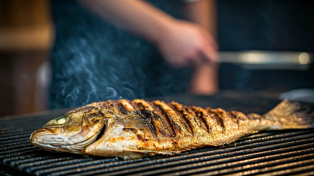 Image of grilled fish on a barbecue in a restaurant in Getaria.