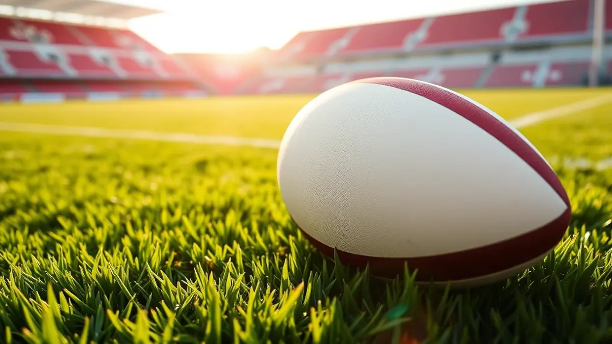 Irudi generikoa errugbi baloi bat zelai berdean.
