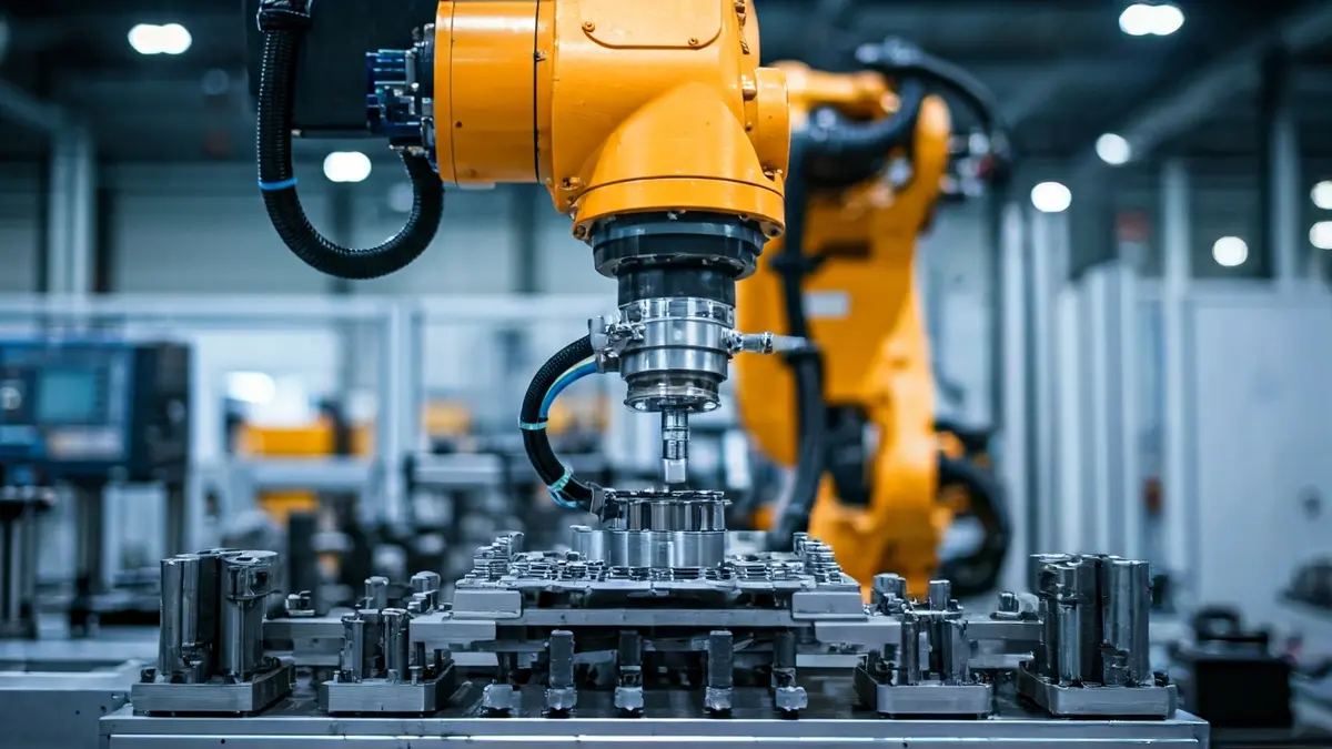 Irudi generikoa fabrikazio aurreratuko instalazio bateko robot-beso batena.