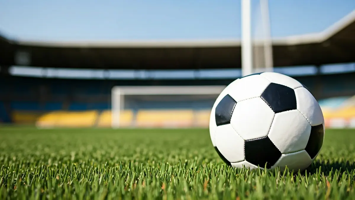 Irudi generikoa futbol-baloi bat belar berdean, atzealdean ate-sarea lausotuta.